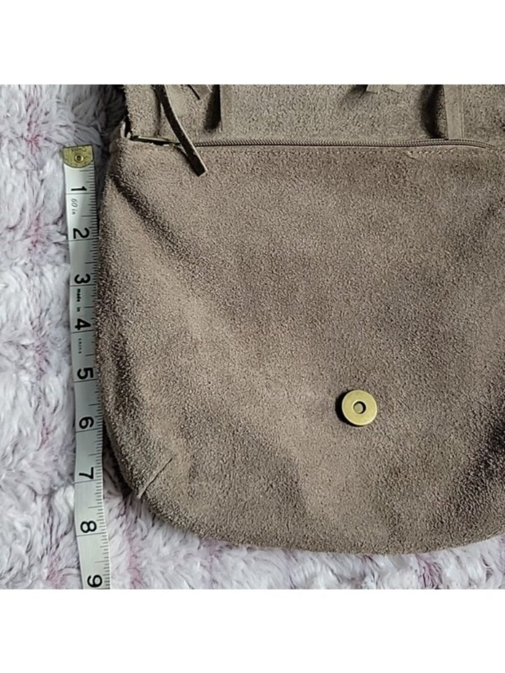 Vimoda Paris Taupe Suede Split Leather Western Fringe Boho Festival CrossbodyBag - Picture 4 of 15
